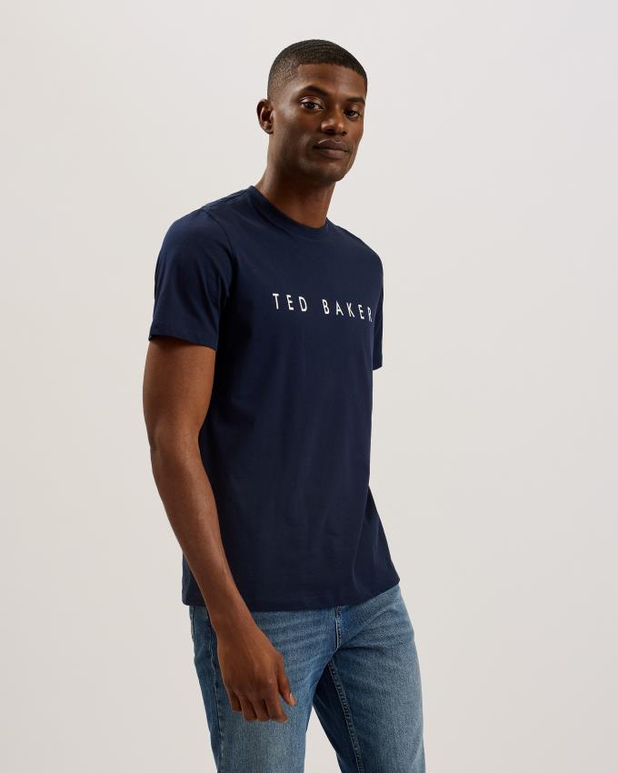 T-Shirt Ted Baker Short Sleeve Branded Bleu Marine Homme | MOT-02239753